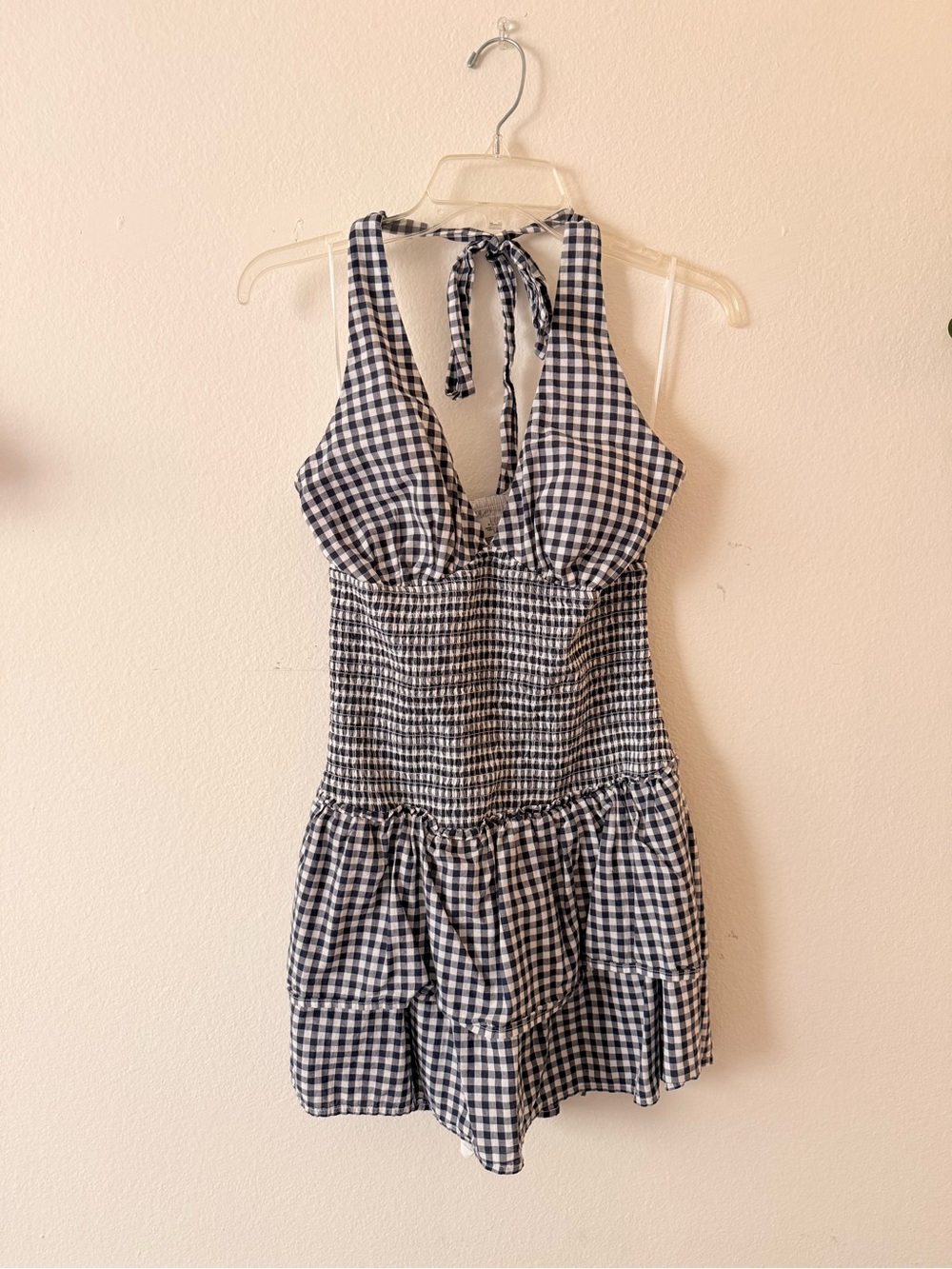 Hollister Black and White Gingham Halter Mini Dress